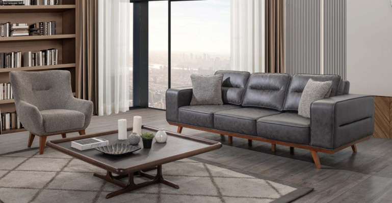 Gray Complete e Living room sofa set 2x three-seater armchair 3-piece set