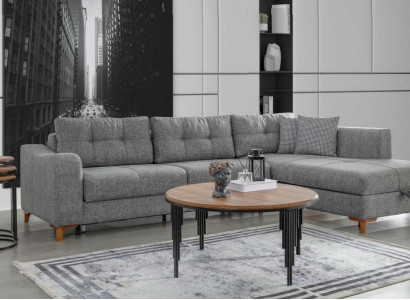 Gray L-shape Corner sofa Designer Living room Sofas Luxury Couches Wooden furniture