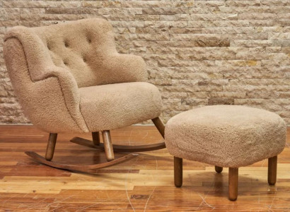 Beige Rocking Chair Luxury Stool Living room Suite Upholstery Stool 2pcs