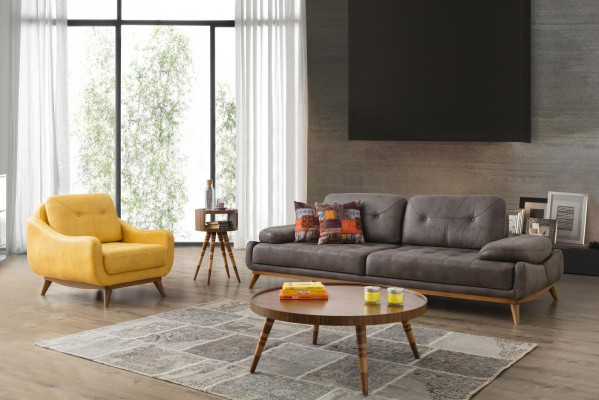 Designer gray-yellow sofa set luxury armchair modern three-seater 2-piece