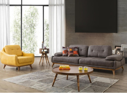 Designer gray-yellow sofa set luxury armchair modern three-seater 2-piece
