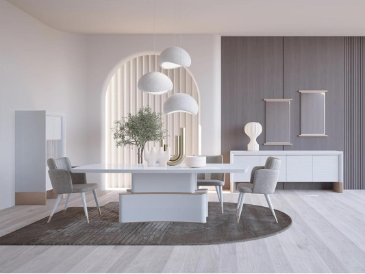 Design Dining room Complete 7-piece Dining table Modern Sideboard Wooden cabinet new Display case
