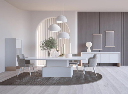 Design Dining room Complete 7-piece Dining table Modern Sideboard Wooden cabinet new Display case