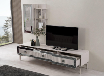Lowboard Sideboard TV Stand Wardrobe TV cabinet Living room White Wood Shelves