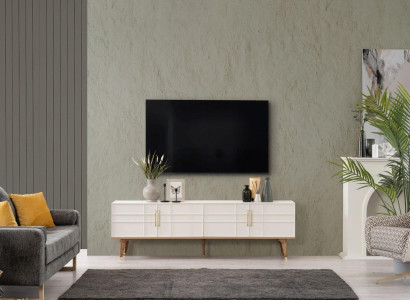 Lowboard TV Stand Sideboard Modern Wardrobe TV cabinet Living room White Wood