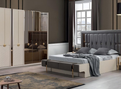 Design Complete Furniture Modern Bedroom Bed 2x Bedside tables Wardrobe
