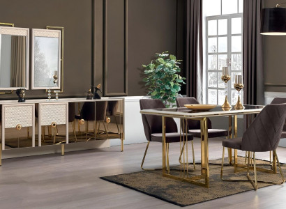 Luxury Complete Set Dining room Design Dining table Sideboard with Mirror