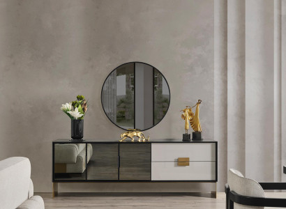 Black living room set designer sideboard luxury mirror 2-piece set new