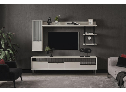 Gray living room set TV lowboard wall cabinet designer shelves 4-piece set