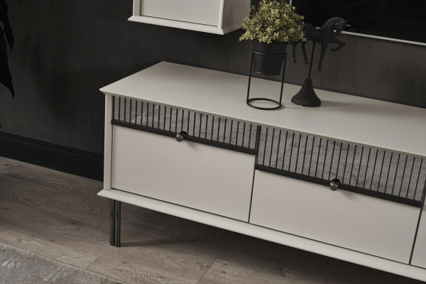 Gray living room set TV lowboard wall cabinet designer shelves 4-piece set
