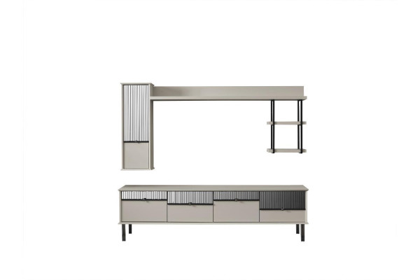 Gray living room set TV lowboard wall cabinet designer shelves 4-piece set
