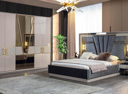Modern Bedroom Set Design Furnishings new Furniture Bed with 2x Bedside tables