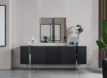 Luxury Black Sideboard Modern Living room Wood Chest of drawers 4 doors