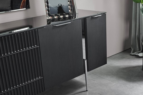 Luxury Black Sideboard Modern Living room Wood Chest of drawers 4 doors