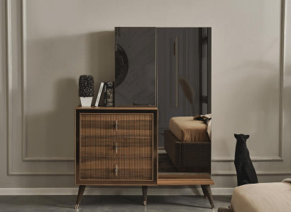 Brown Bedroom Furniture Chest of drawers with Mirror Luxury Wood Set 3 doors