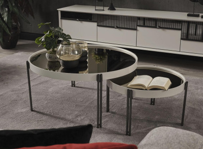 Black and white coffee table set designer 2x round table living room glass table