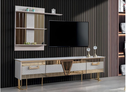 Modern Design Gray Wall unit Wood Wall Shelves Complete TV Lowboard Furniture