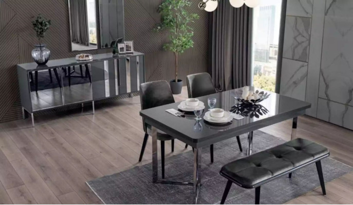 Dining room Table 4x Chairs 5pcs. Design Furniture Modern Set Suite new