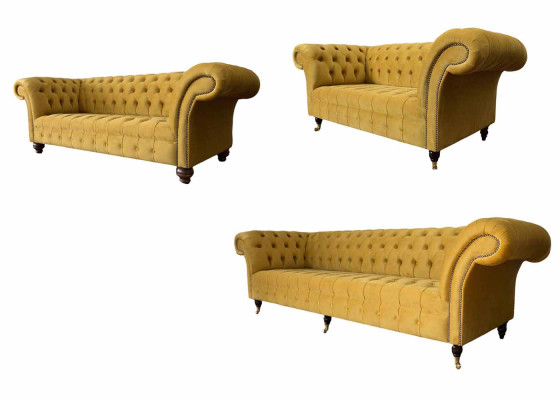 Yellow Chesterfield Sofa Set Couch Upholstery Set Seating Set Complete