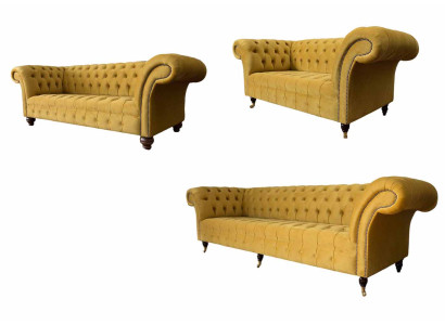 Yellow Chesterfield Sofa Set Couch Upholstery Set Seating Set Complete