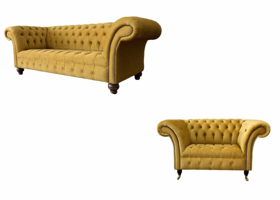 Chesterfield Sofa set 2+1 Seater Design Upholstery Modern Suite