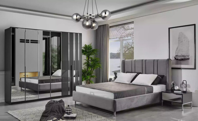 Bedroom Set Bed 2x Bedside tables Wood Furniture 3-piece Modern Design Sets