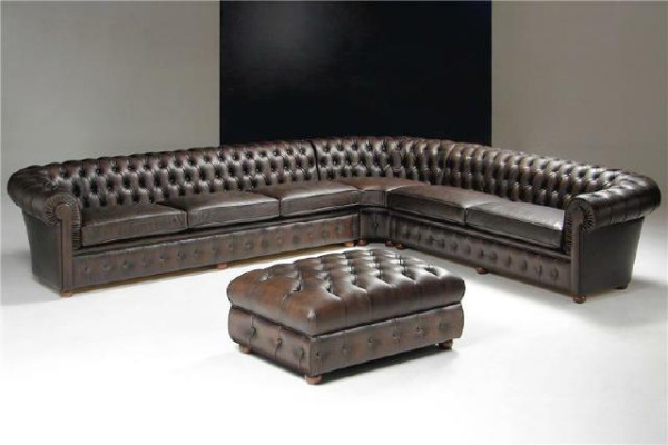 Classic Corner sofa Corner sofa Couch Sofa Upholstery Leather Seat Chesterfield Suite