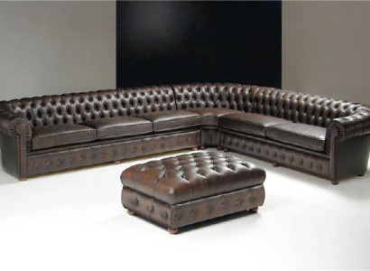 Classic Corner sofa Corner sofa Couch Sofa Upholstery Leather Seat Chesterfield Suite