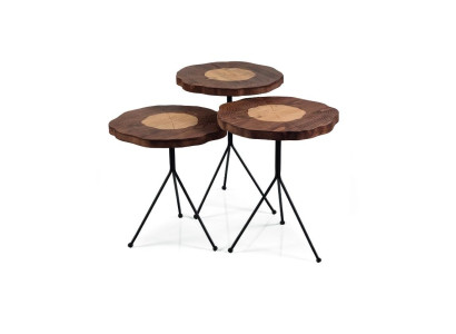 Side table 3x Set brown Living room table Round Designer Modern Luxury Table