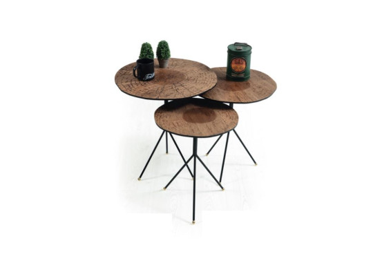 Round Set 3x Coffee table luxurious Side table Living room Tables Table