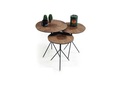 Round Set 3x Coffee table luxurious Side table Living room Tables Table