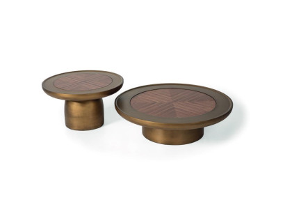 Coffee table 2x Living room Gold Coffee table Wood stainless steel Round Tables