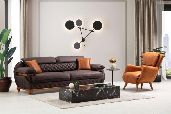Living room Complete 3-piece Modern 2x three-seater sofa couch luxury armchair new