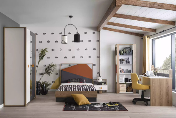 Bed frame Childrens room Suite Bed Set Desk Gray 5pcs Wood