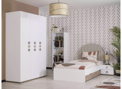 Youth Bed Suite Childrens room Bedside table Bed Wood White Set 4pcs