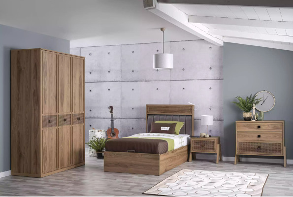 Bed with bed base bed frame childrens bed youth bed brown wood luxury