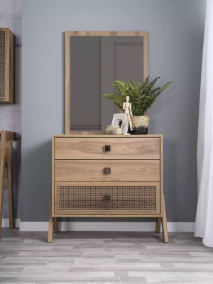Complete e Chest of drawers with Mirror Wood Brown 2-piece Children's room Wardrobe