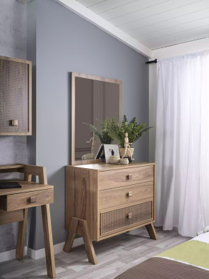 Complete e Chest of drawers with Mirror Wood Brown 2-piece Children's room Wardrobe