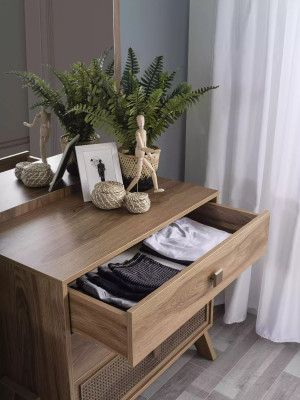 Complete e Chest of drawers with Mirror Wood Brown 2-piece Children's room Wardrobe