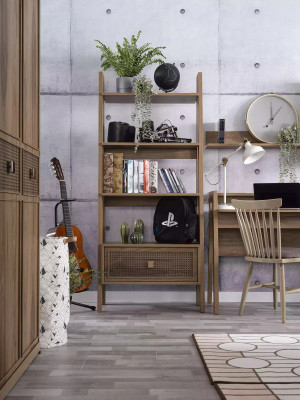 Children's Desk Bookshelf Wood Brown Set 3-piece Shelf