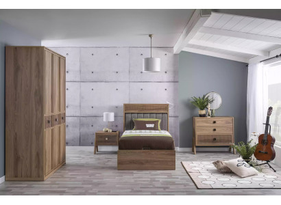 Wooden bed with bed base Complete e youth bed Bed Wood Brown Set 4 pieces