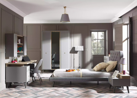 Youth bed bedroom furniture wooden bed complete e bed gray set 5 pieces