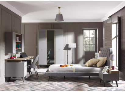 Youth bed bedroom furniture wooden bed complete e bed gray set 5 pieces