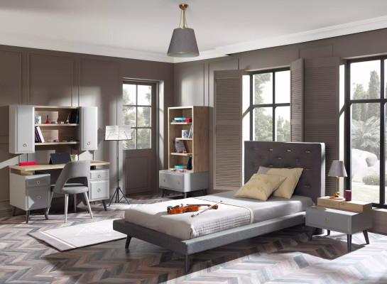 Suite Youth Bed Bedside table Childrens room Bed Wood Gray 120 cm 2-piece