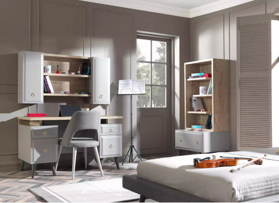 Computer desk Desk Children's Desk Wood Gray Set 3-piece Table