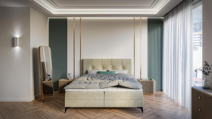 Bed Luxury Bedroom Upholstered furniture Design Double bed Fabric box spring bed