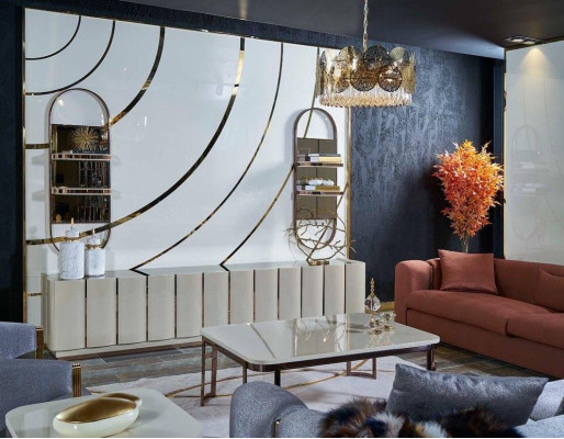 Luxury Furniture Living room Sideboard Wood with Metal new beige Style Modern