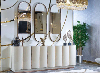 Living room Sideboard White Mirror Material Wood with Metal Style Modern