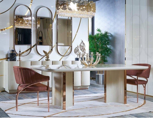 Living room Sideboard White Mirror Material Wood with Metal Style Modern