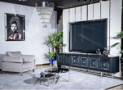 Set TV stand Armchair Coffee table Side table Living room 5 pieces gray new